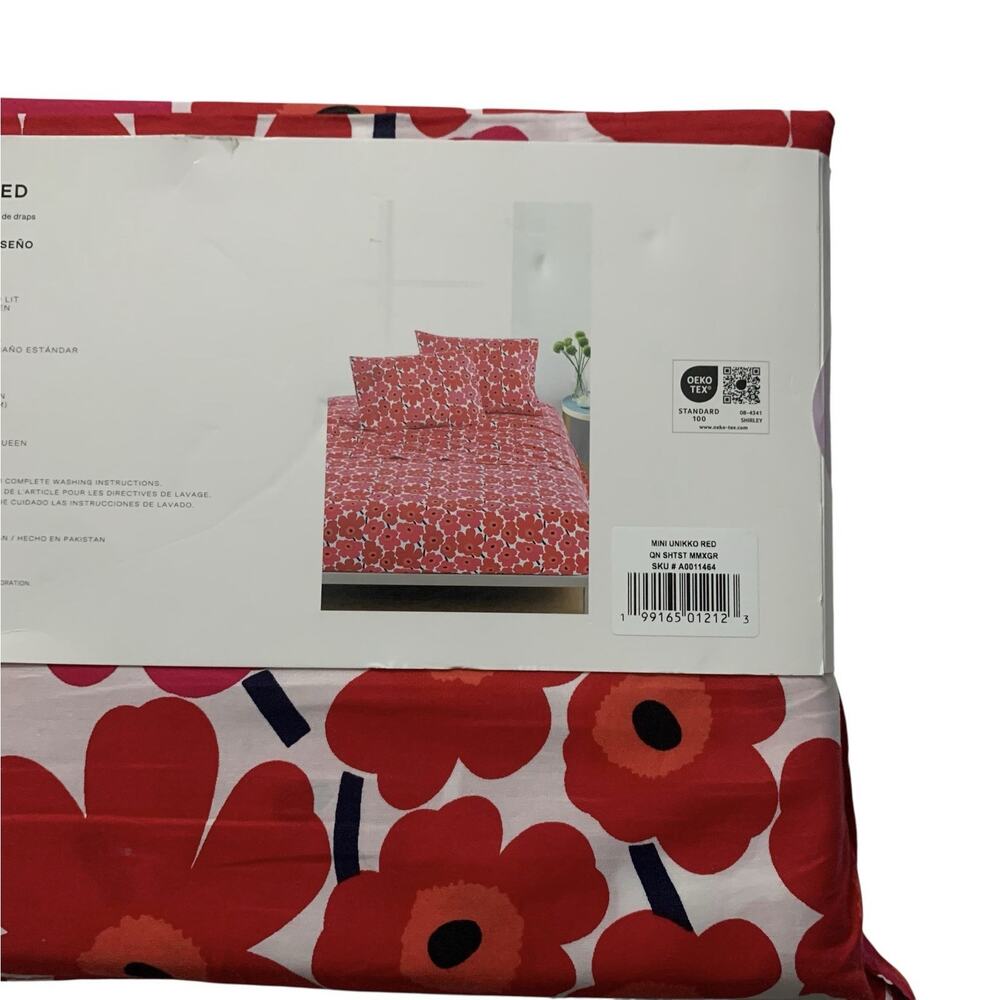 Marimekko Mini Unikko Red Queen Sheet Set NWT - Picture 5 of 7